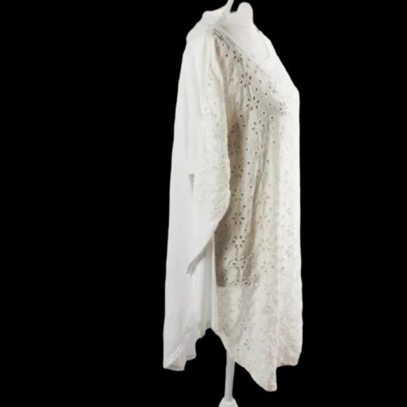 Johnny Was Ivory Eyelet Lace Slip-On Boho Full Asymmetrical Tunic, Size … - Picture 3 of 13